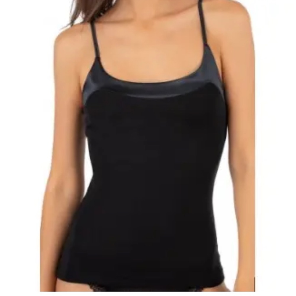 BANANA REPUBLIC Black Satin Trimmed Cami Adjustable Strap M Medium EUC $40 KL